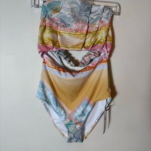 NWT ASOS LUXE Strapless Baroque Scarf‎ Print Cutout Swimsuit Size Large